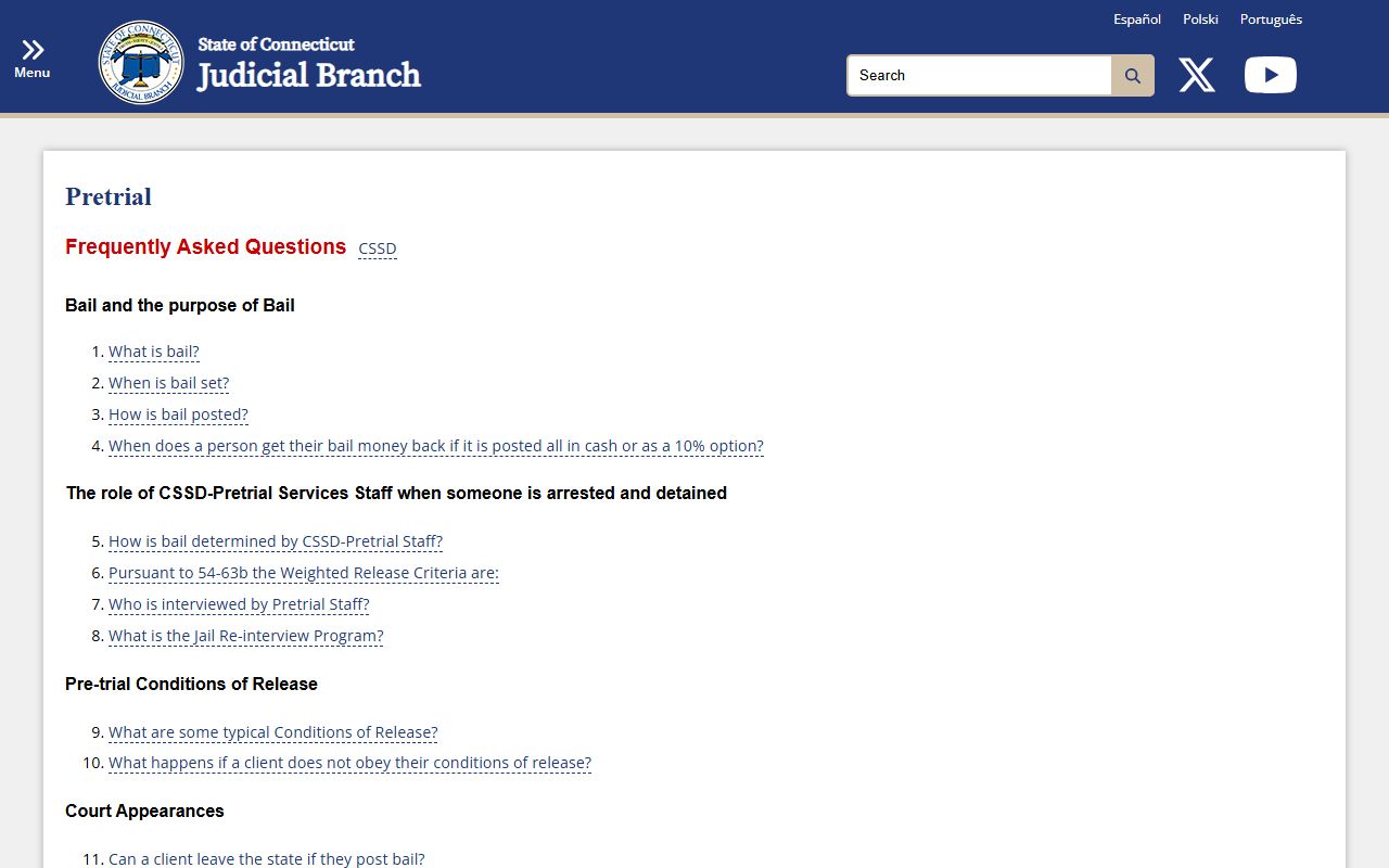 Danbury County bail and court records FAQ on the Connecticut Judicial Branch site